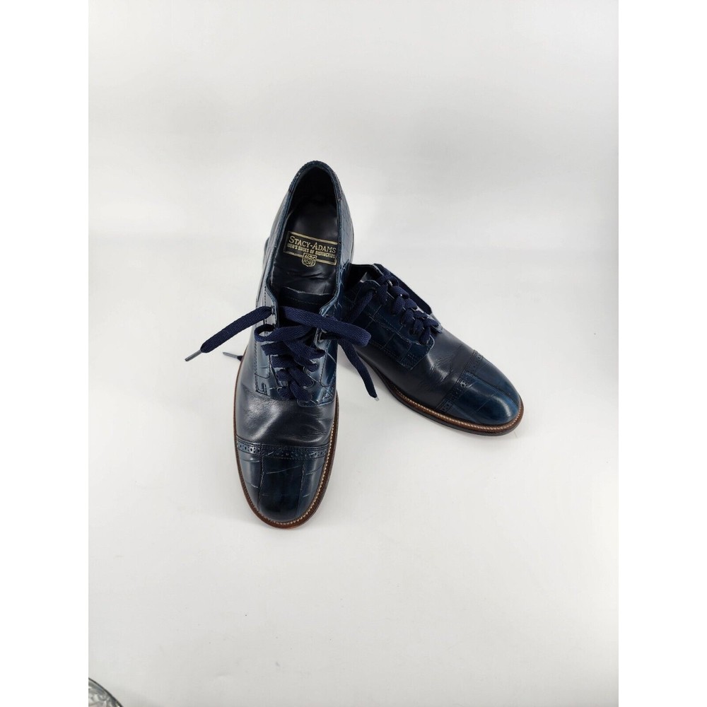Stacy Adams Dark Turquoise Blue Crocodile Print Mens Size 9D Leather Dress Shoes
